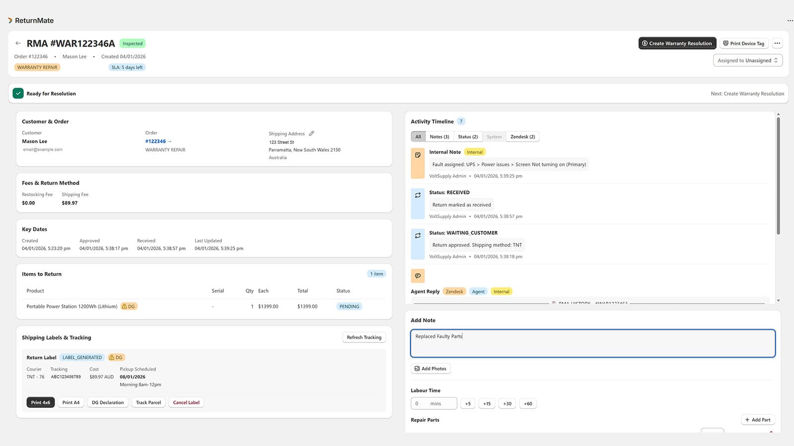 Warranty diagnostics and inspection workflow