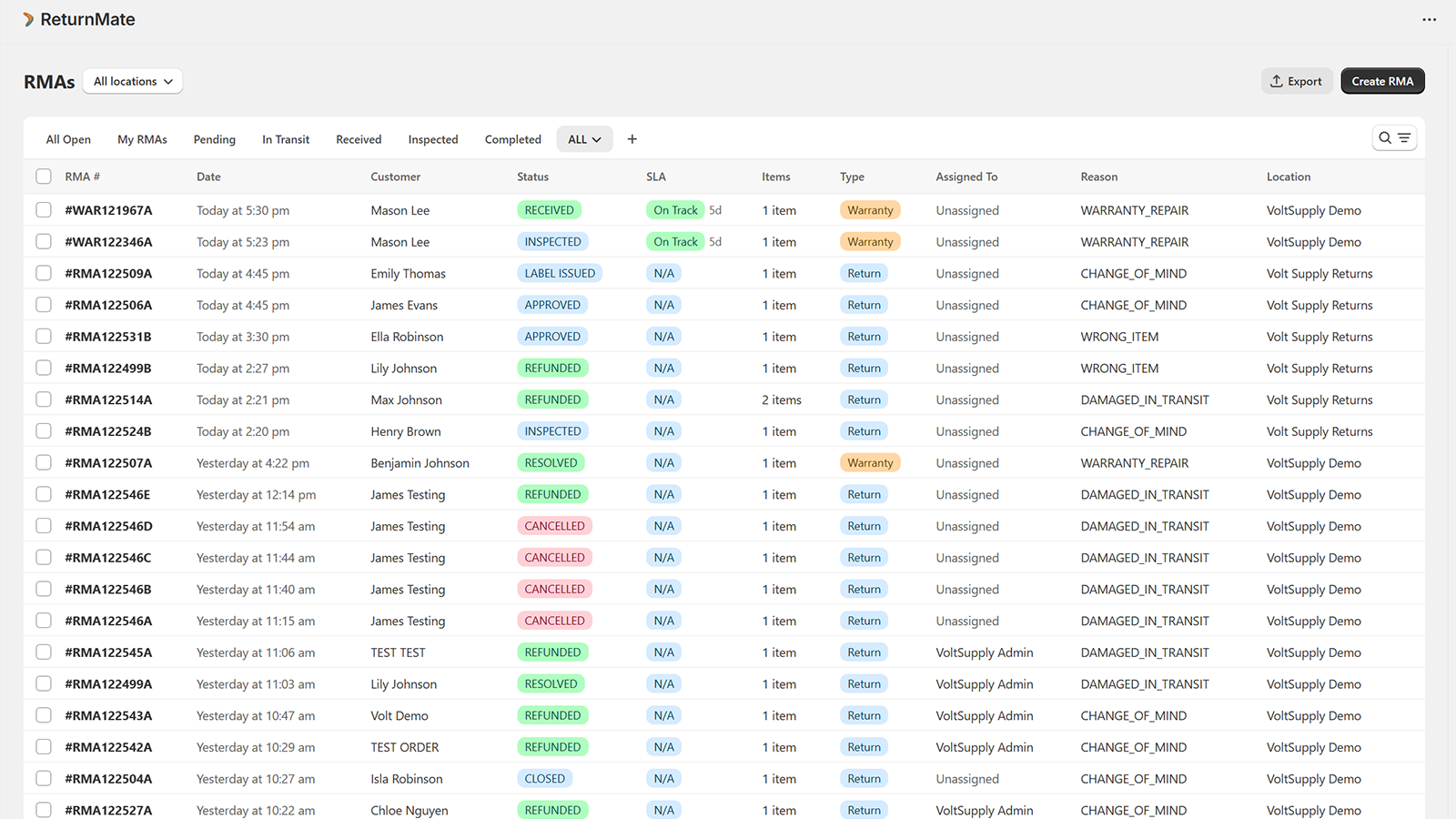 RMA workflows with dangerous goods compliance built-in