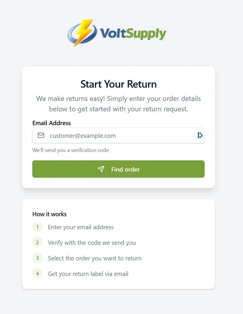 Branded self-service returns portal a customer uses to start a return